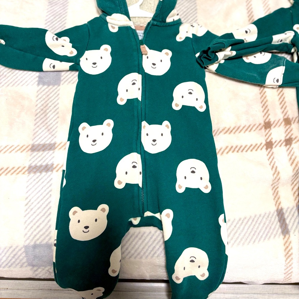 Kids Green Bear Print One Piece